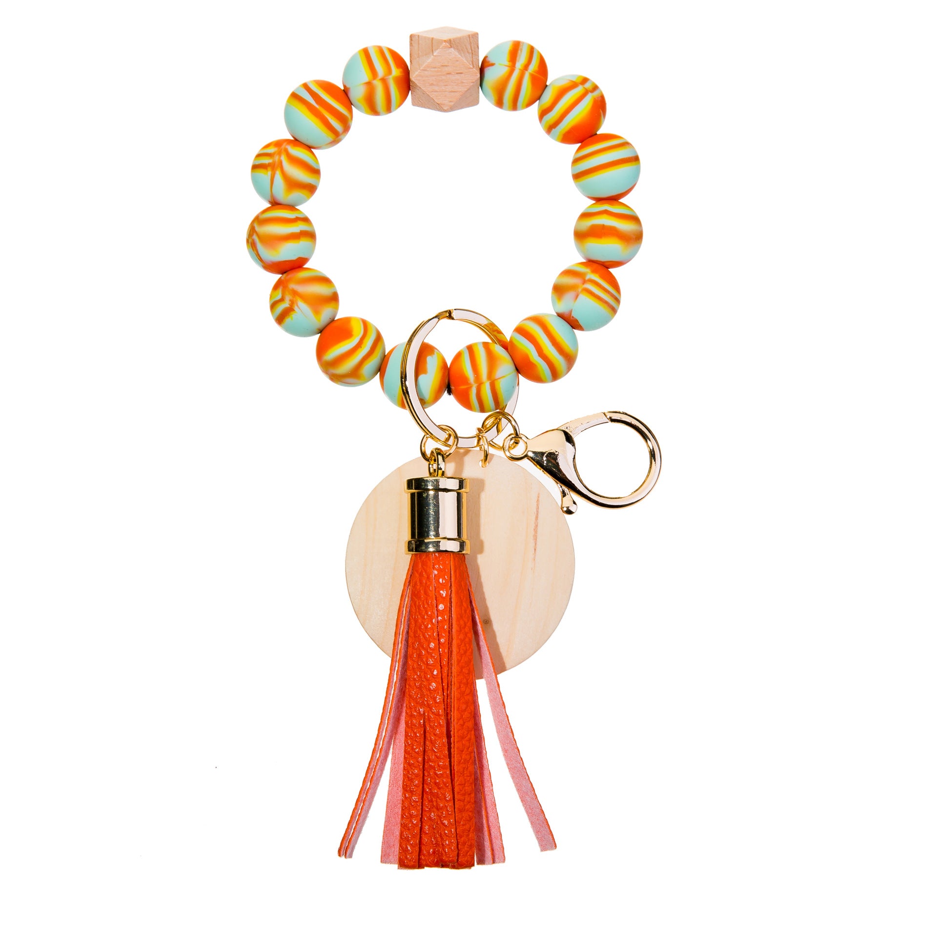 Wholesale Silicone Bead Wood Chip Bracelet Keychain